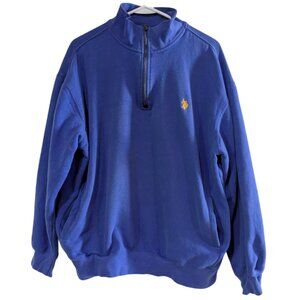 US Polo Assn Men's Pullover Sweatshirt, Size M, Blue, Quarter Zip, Pockets